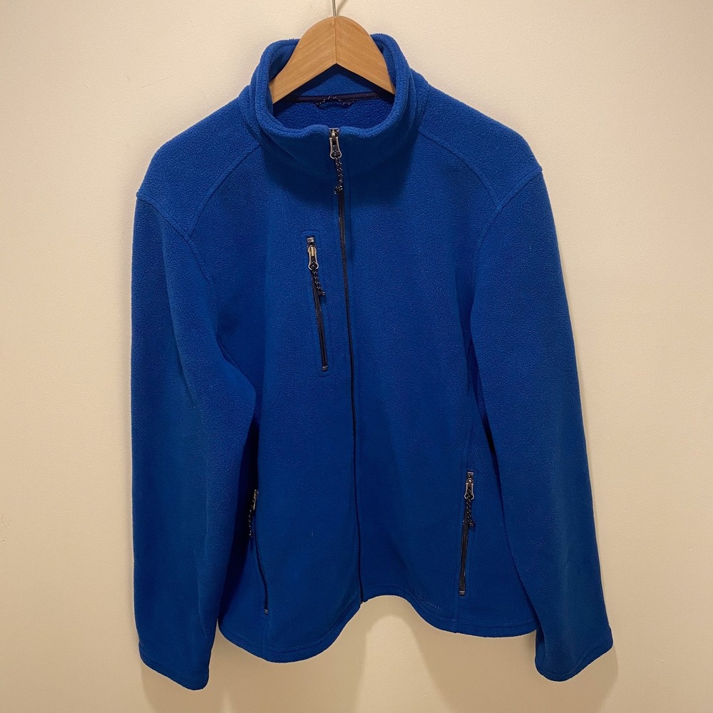 LL Bean Mens Full Zip Fleece Jacket Royal Blue Mock Neck 284511 Large REG - Picture 2 of 14